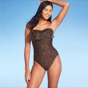 Kona Sol Black Leopard Print One Piece Swimsuit